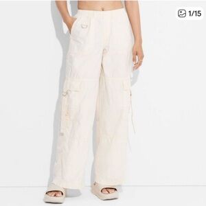 Mid rise wide leg cargo pants